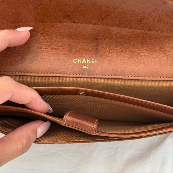 CHANEL Brown Leather Matelasse Long Wallet on Chain Envelope Gold CC - Picture 13 of 14